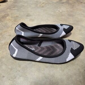 Skechers Womens Ballet Flats Memory Foam Air Cooled Black White Plaid Sz 7.5